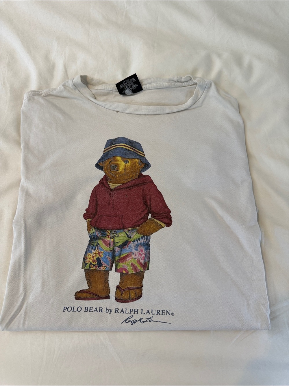Ralph Lauren White Tee with Polo Bear in Red Hoodie and Blue Hat